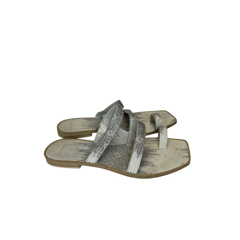 Dolce Vita Sandals Women 8 Silver Lizard Print Toe Loop Flat Slides